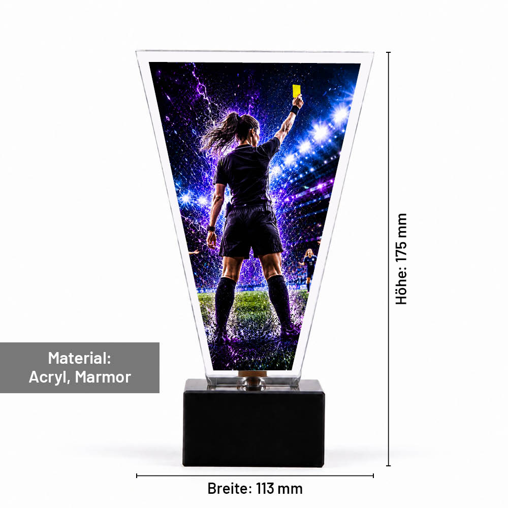 Signature Glaspokal Fußball Beste Schiedsrichterin – Maße 175 × 113 mm