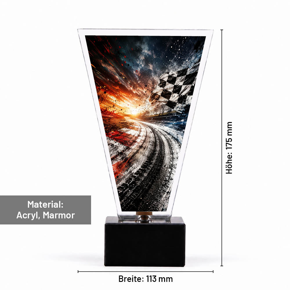 Maße des Signature Glaspokals für Racing: 175 × 113 mm