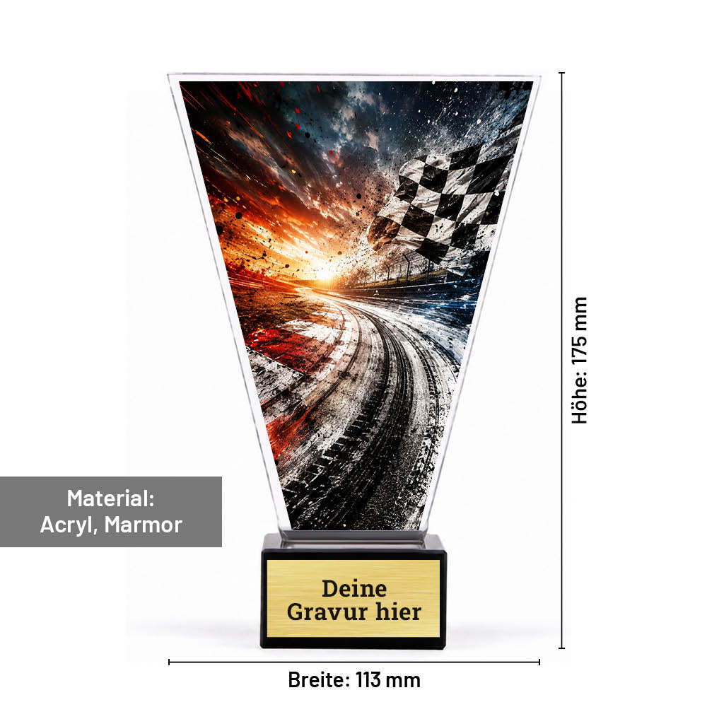 Maße des Signature Glaspokals für Racing: 175 × 113 mm