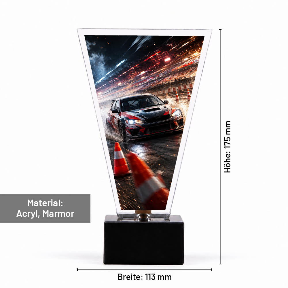 Maße des Signature Glaspokals für Autoslalom: 175 × 113 mm
