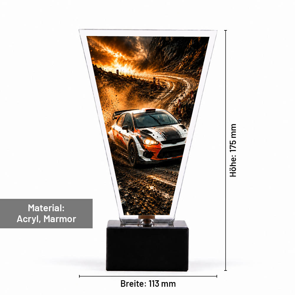 Maße des Signature Glaspokals für Rallye: 175 × 113 mm