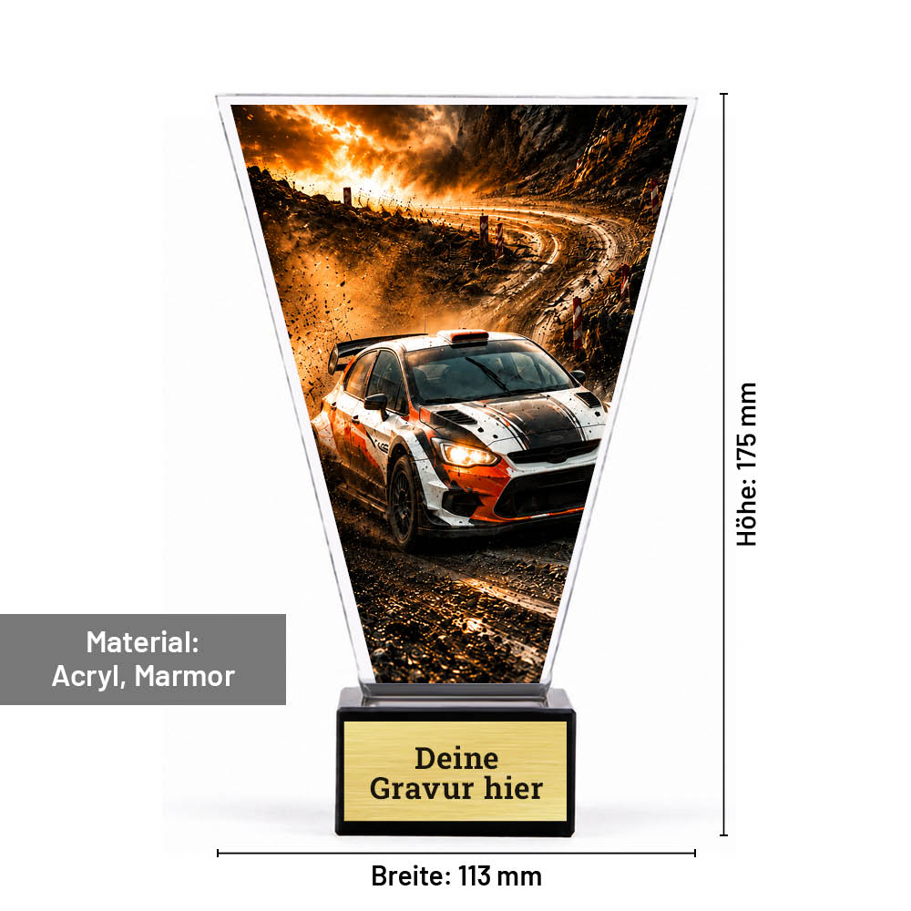 Maße des Signature Glaspokals für Rallye: 175 × 113 mm