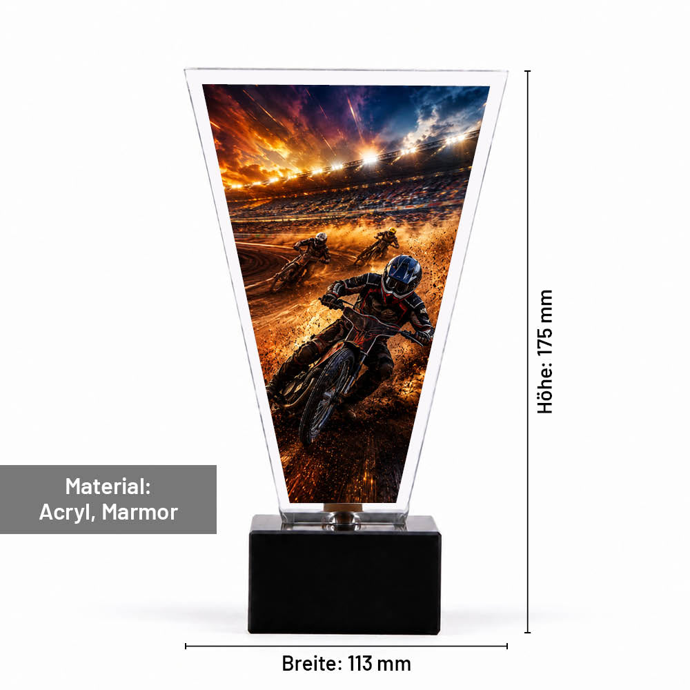 Maße des Signature Glaspokals für Speedway: 175 × 113 mm