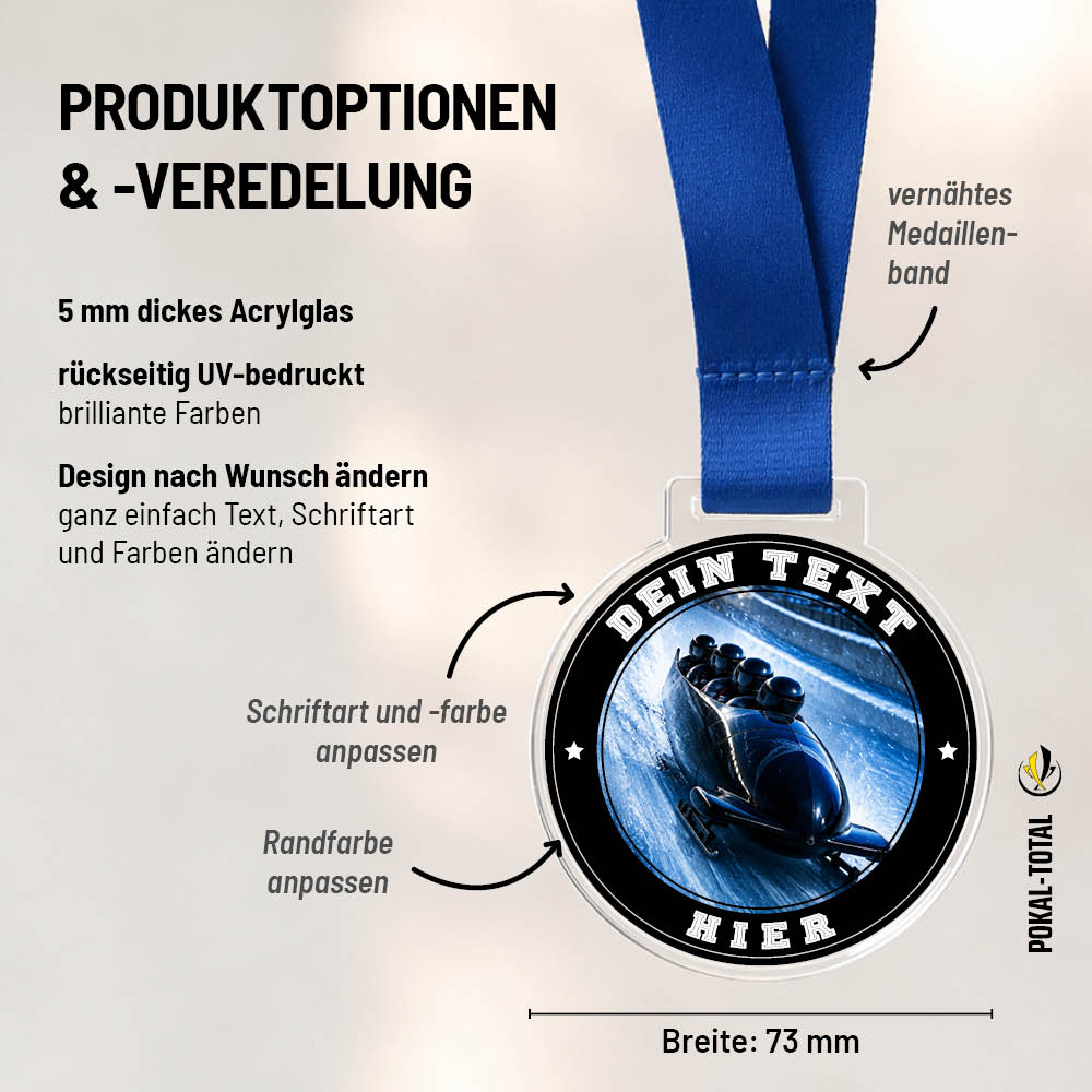 Maßübersicht der Signature Medaille Team Bobfahren