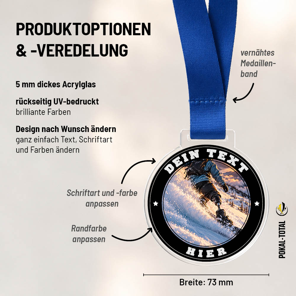 Maßübersicht der Signature Medaille Para Snowboard