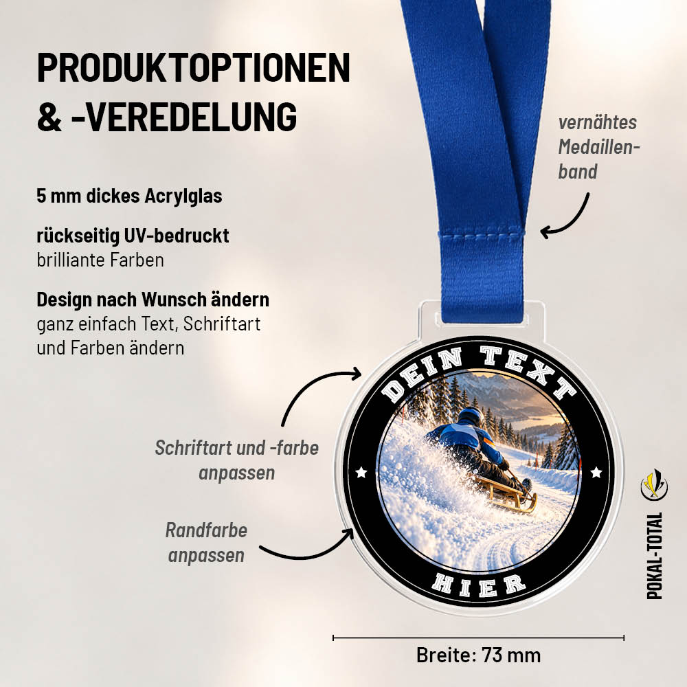 Maßübersicht der Signature Medaille Schlittenfahren