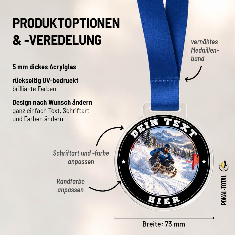 Maßübersicht der Signature Medaille Schlittenwettkampf