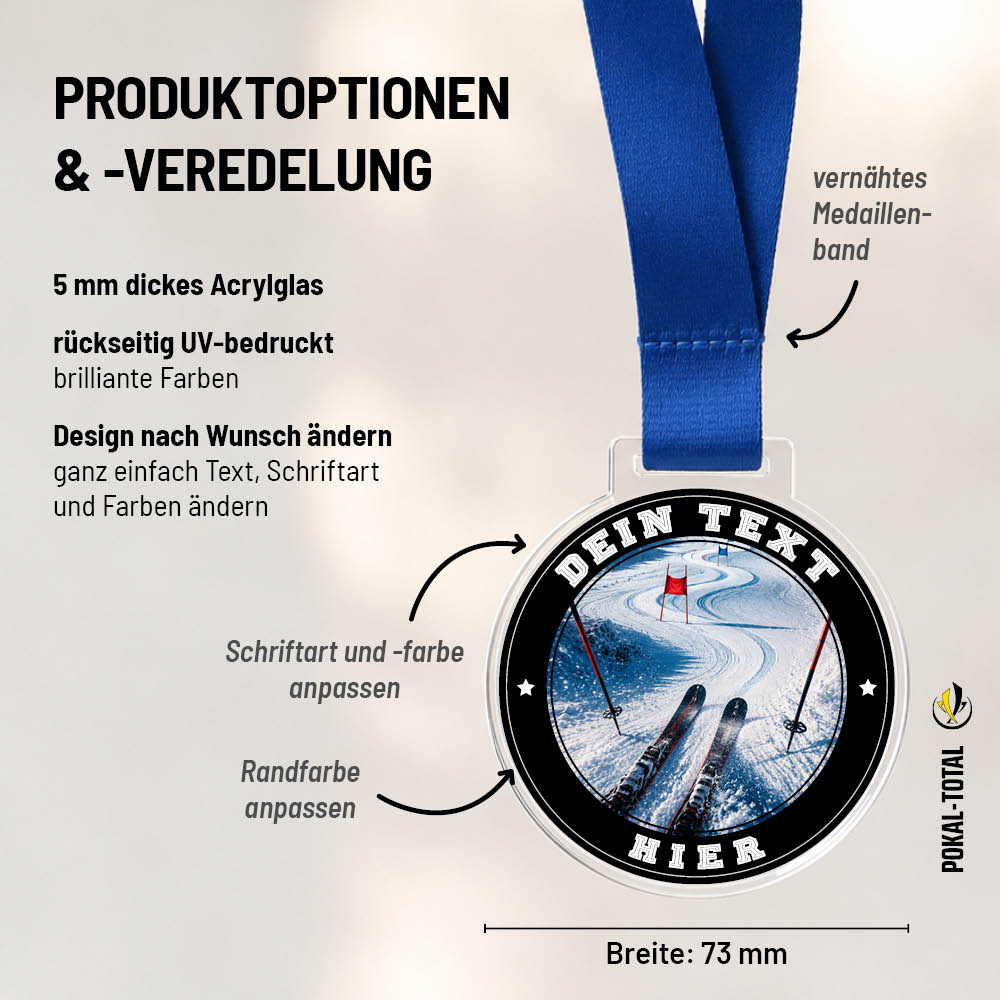 Maßübersicht der Signature Medaille Skipiste
