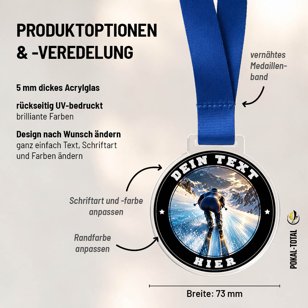 Maßübersicht der Signature Medaille Skilanglauf Wettkampf