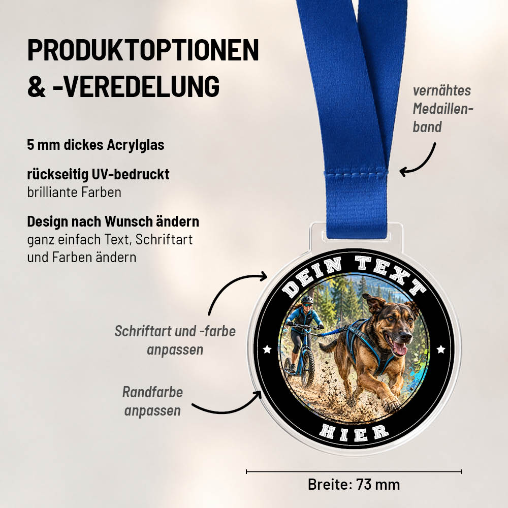 Maßübersicht und Gestaltungsoptionen der Signature Medaille Dogscooter