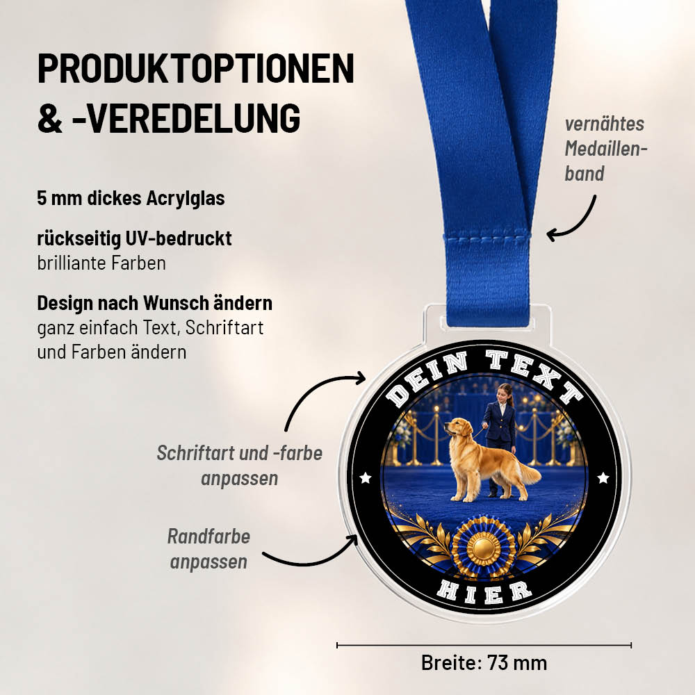 Maßübersicht und Gestaltungsoptionen der Signature Medaille Junior Handling