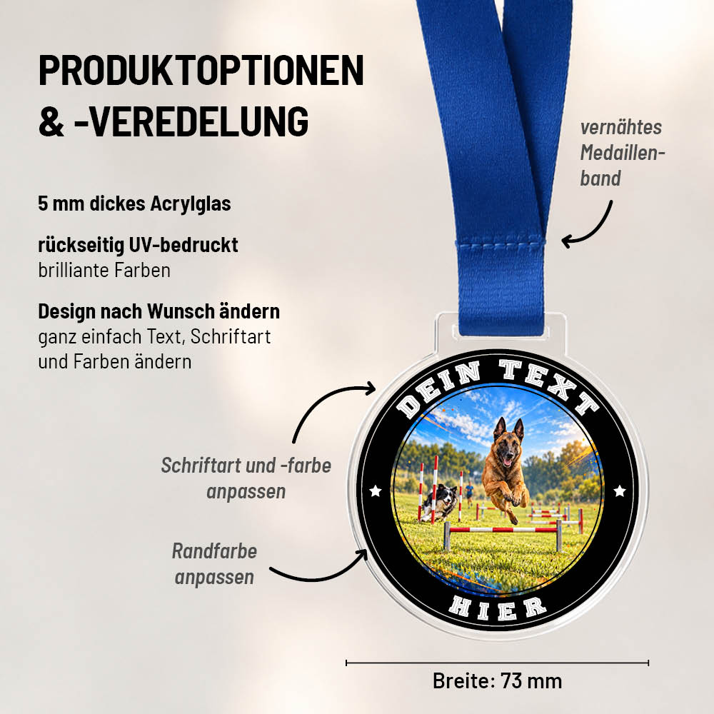 Maßübersicht und Gestaltungsoptionen der Signature Medaille Turnierhundesport Vierkampf CSC