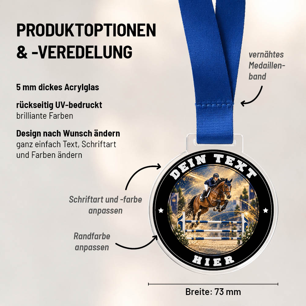 Maßübersicht und Gestaltungsoptionen der Signature Medaille Showjumping