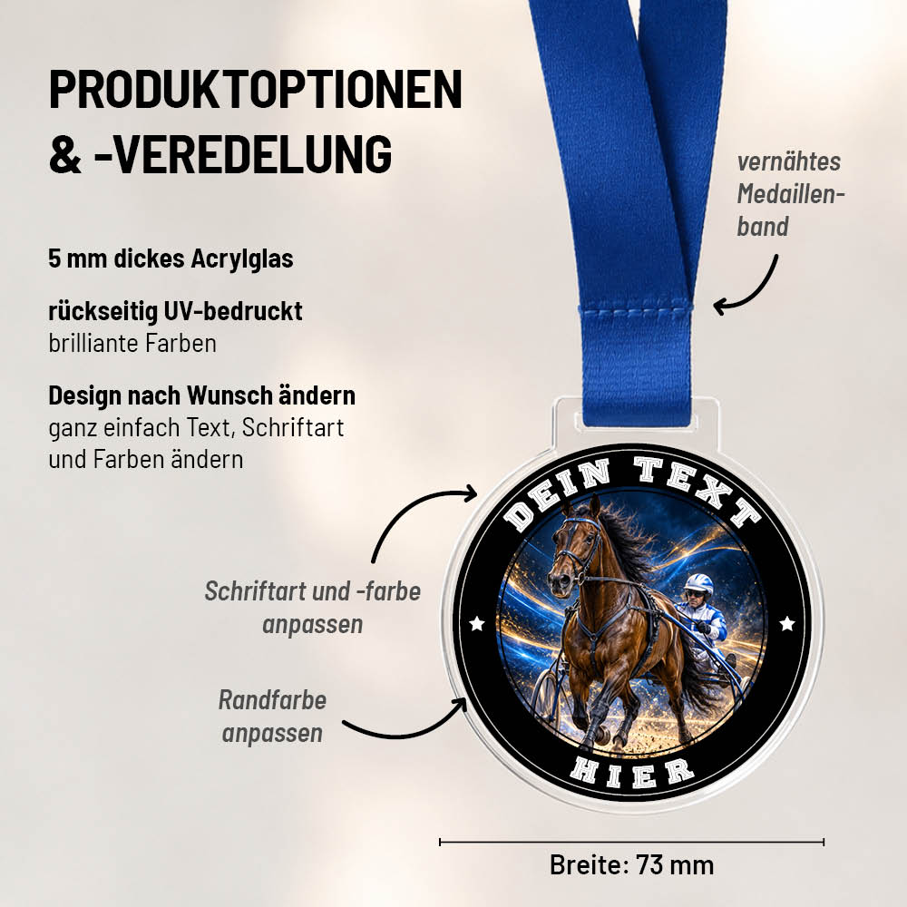 Maßübersicht und Gestaltungsoptionen der Signature Medaille Trabrennen