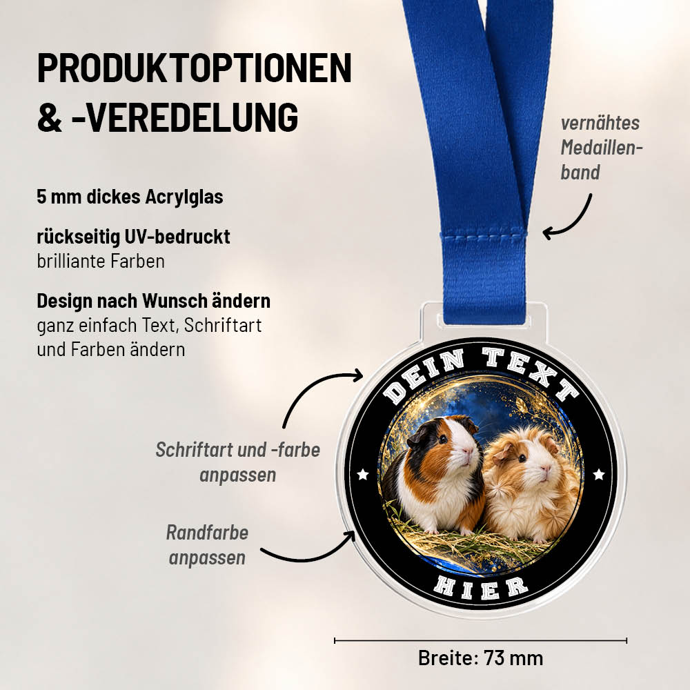 Maßübersicht und Gestaltungsoptionen der Signature Medaille Meerschweinchen