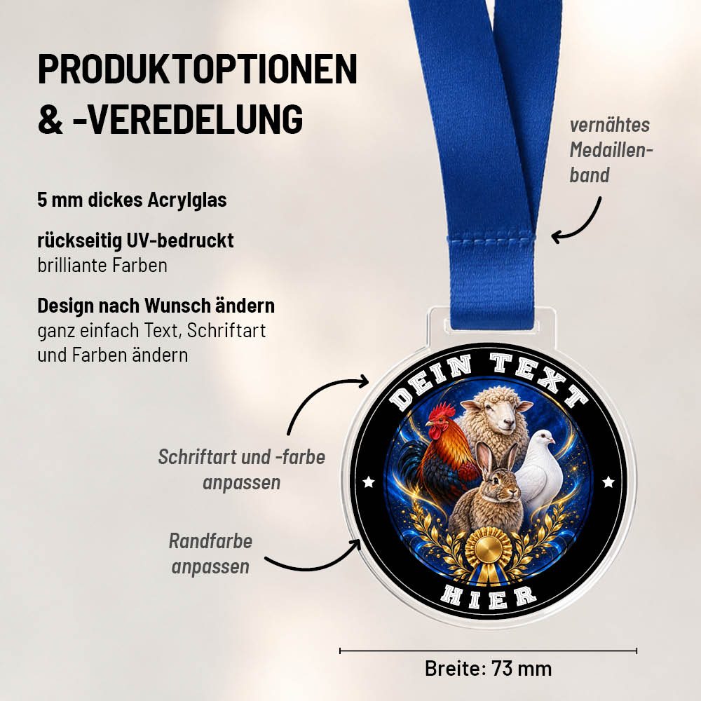 Maßübersicht und Gestaltungsoptionen der Signature Medaille Tierzucht & Tierschauen