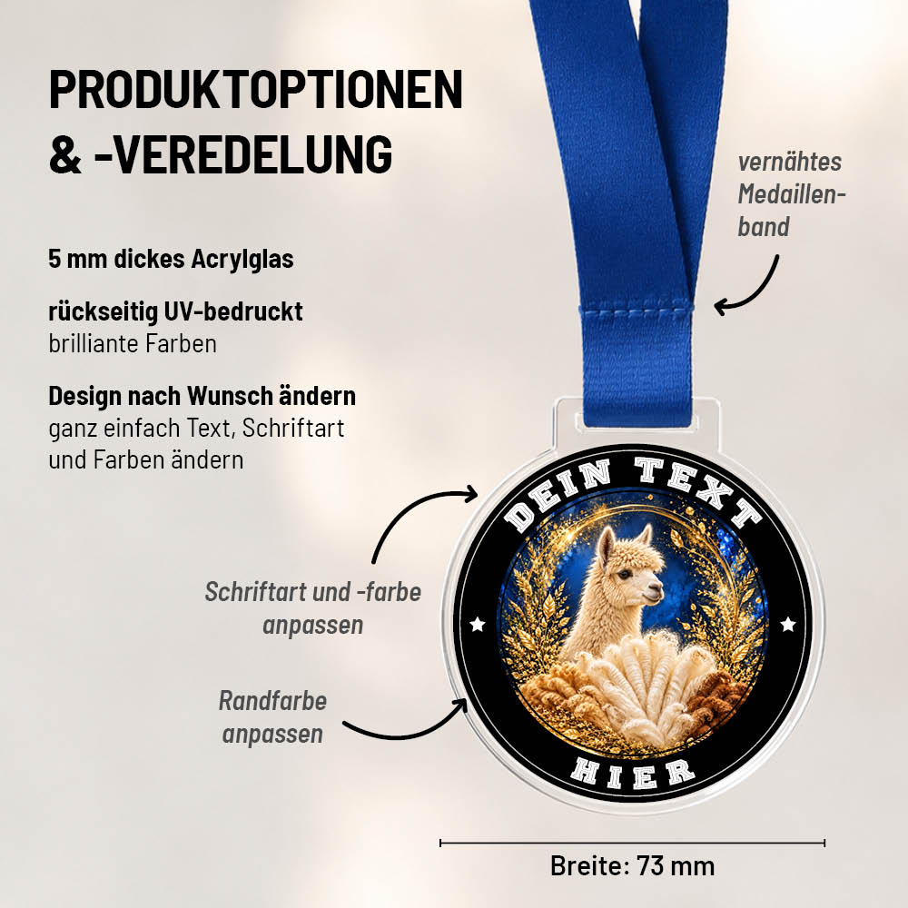 Maßübersicht und Gestaltungsoptionen der Signature Medaille Vliesshow