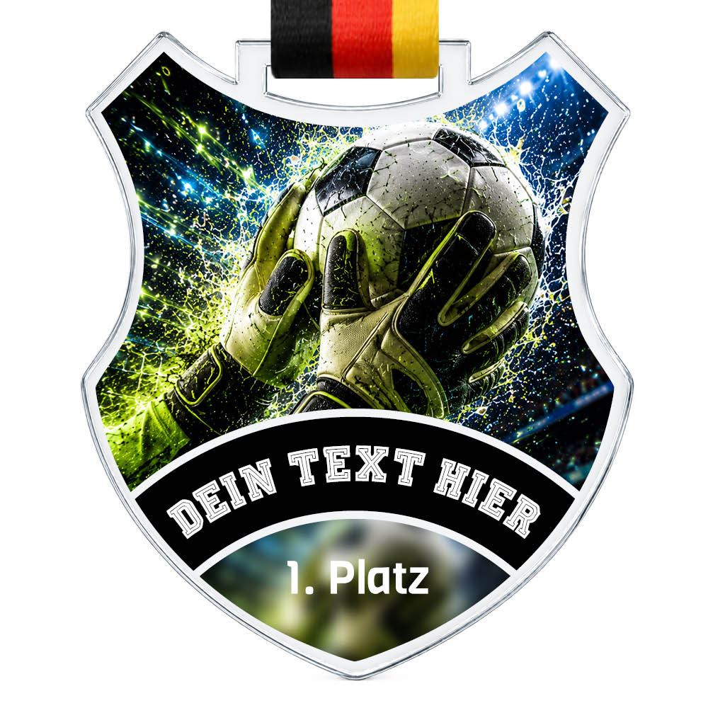 Wappen-Medaille: Torwarthandschuh und Fußball