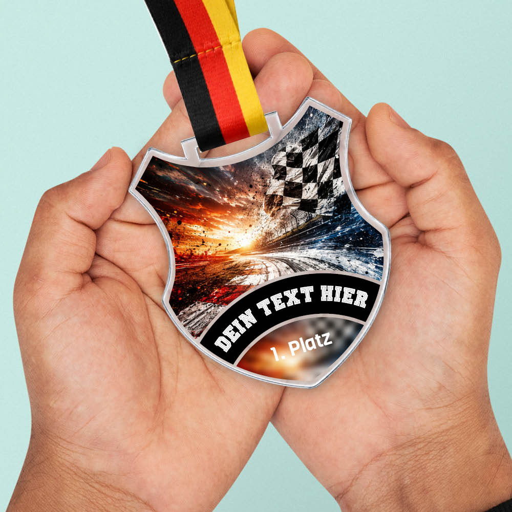 Wappen-Medaille Racing aus Acrylglas – Größenansicht der Medaille