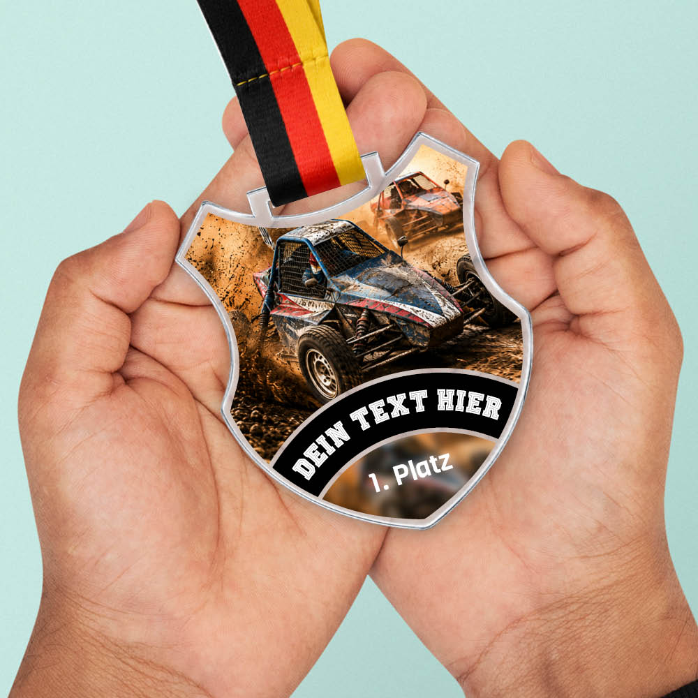 Wappen-Medaille Autocross aus Acrylglas – Größenansicht der Medaille