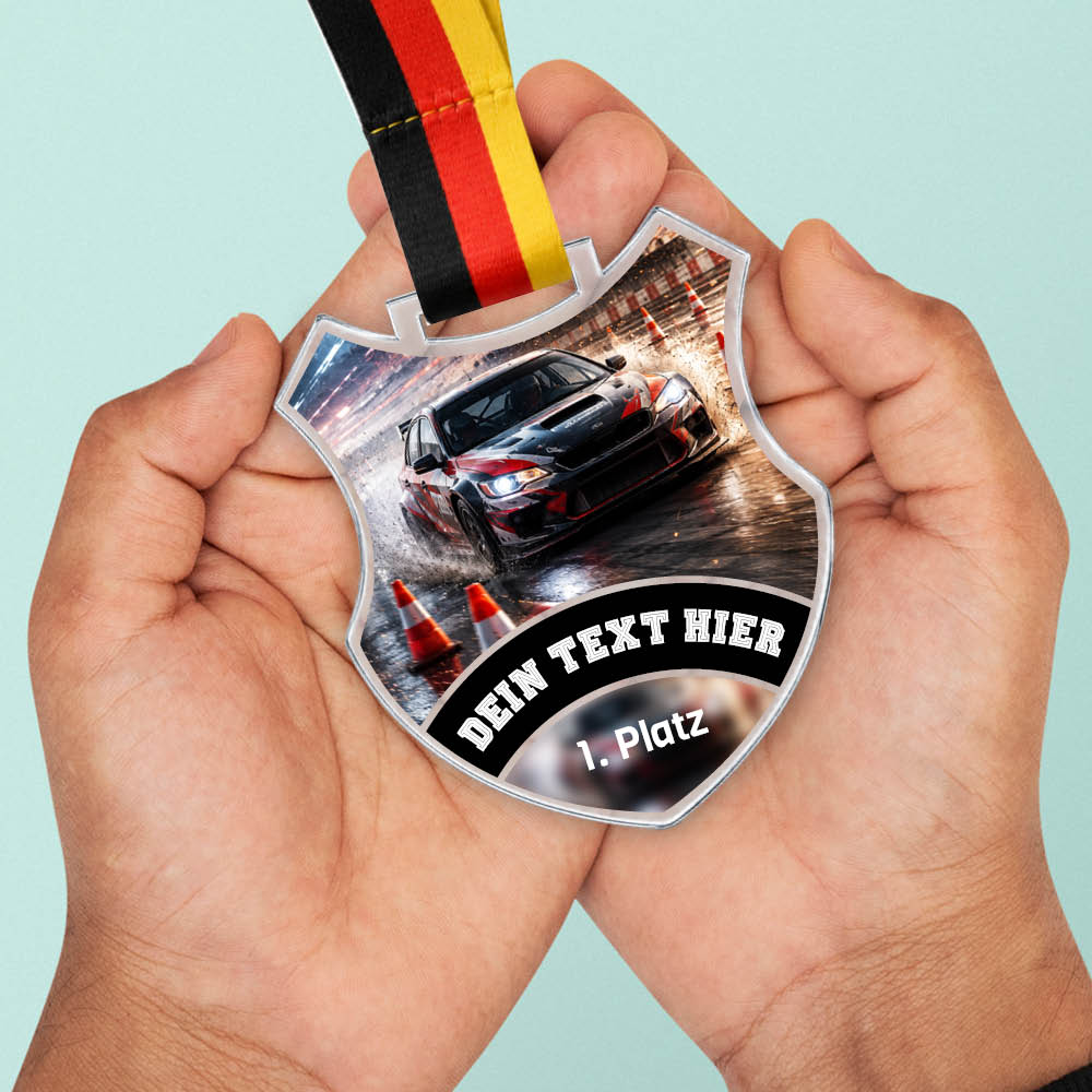 Wappen-Medaille Autoslalom aus Acrylglas – Größenansicht der Medaille