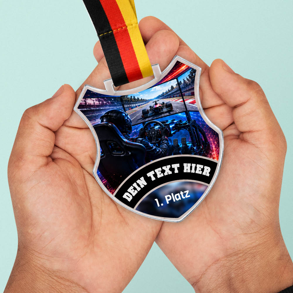 Wappen-Medaille E-Racing aus Acrylglas – Größenansicht der Medaille