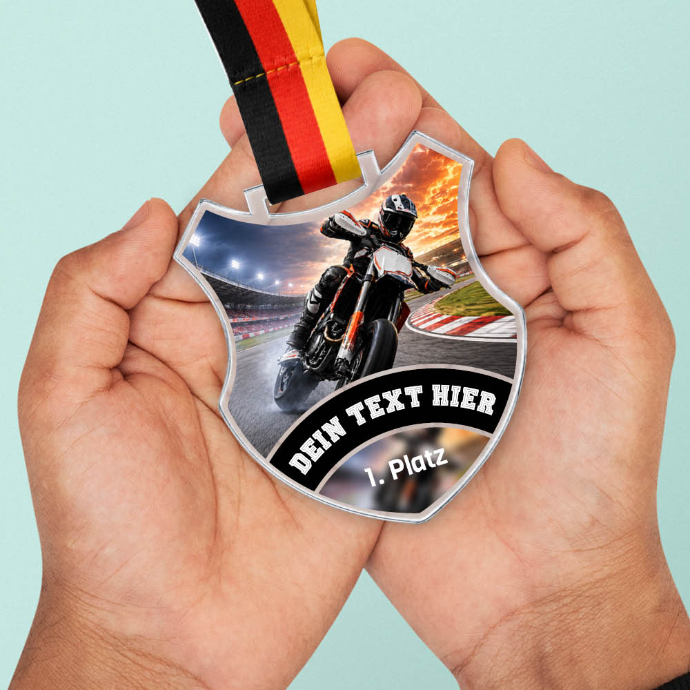 Wappen-Medaille Supermoto aus Acrylglas – Größenansicht der Medaille
