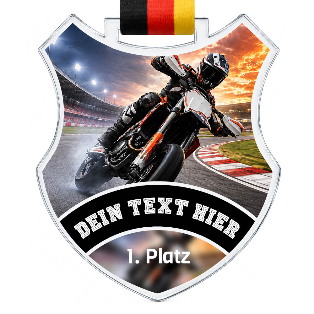Wappen-Medaille Supermoto aus Acrylglas – Produktansicht