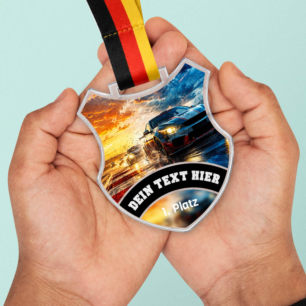 Wappen-Medaille Tourenwagen aus Acrylglas – Größenansicht der Medaille