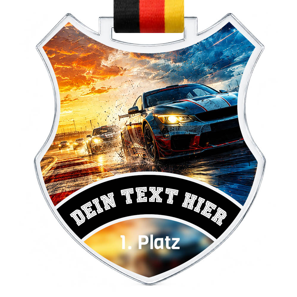 Wappen-Medaille Tourenwagen aus Acrylglas – Produktansicht