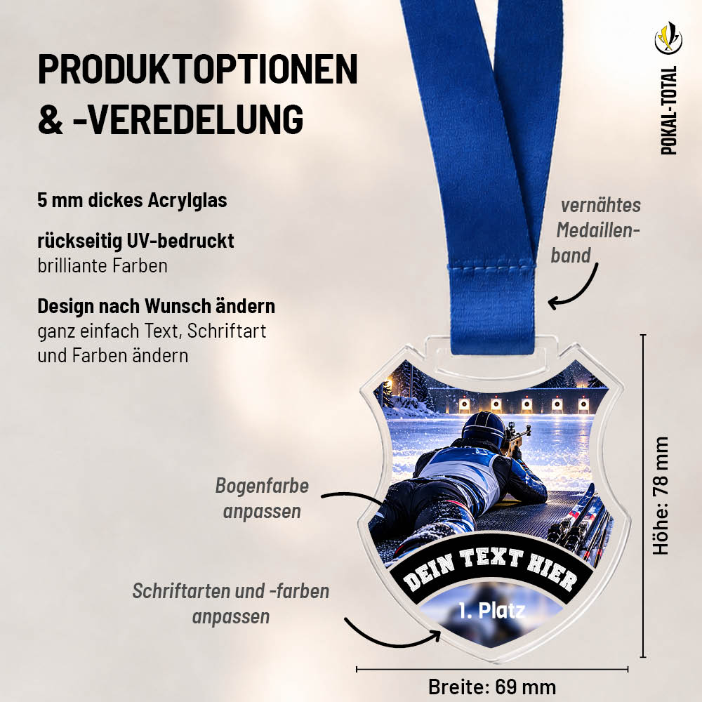 Maßübersicht der Signature Medaille Biathlon Liegendschießen
