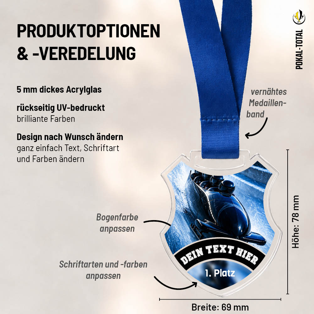 Maßübersicht der Signature Medaille Team Bobfahren