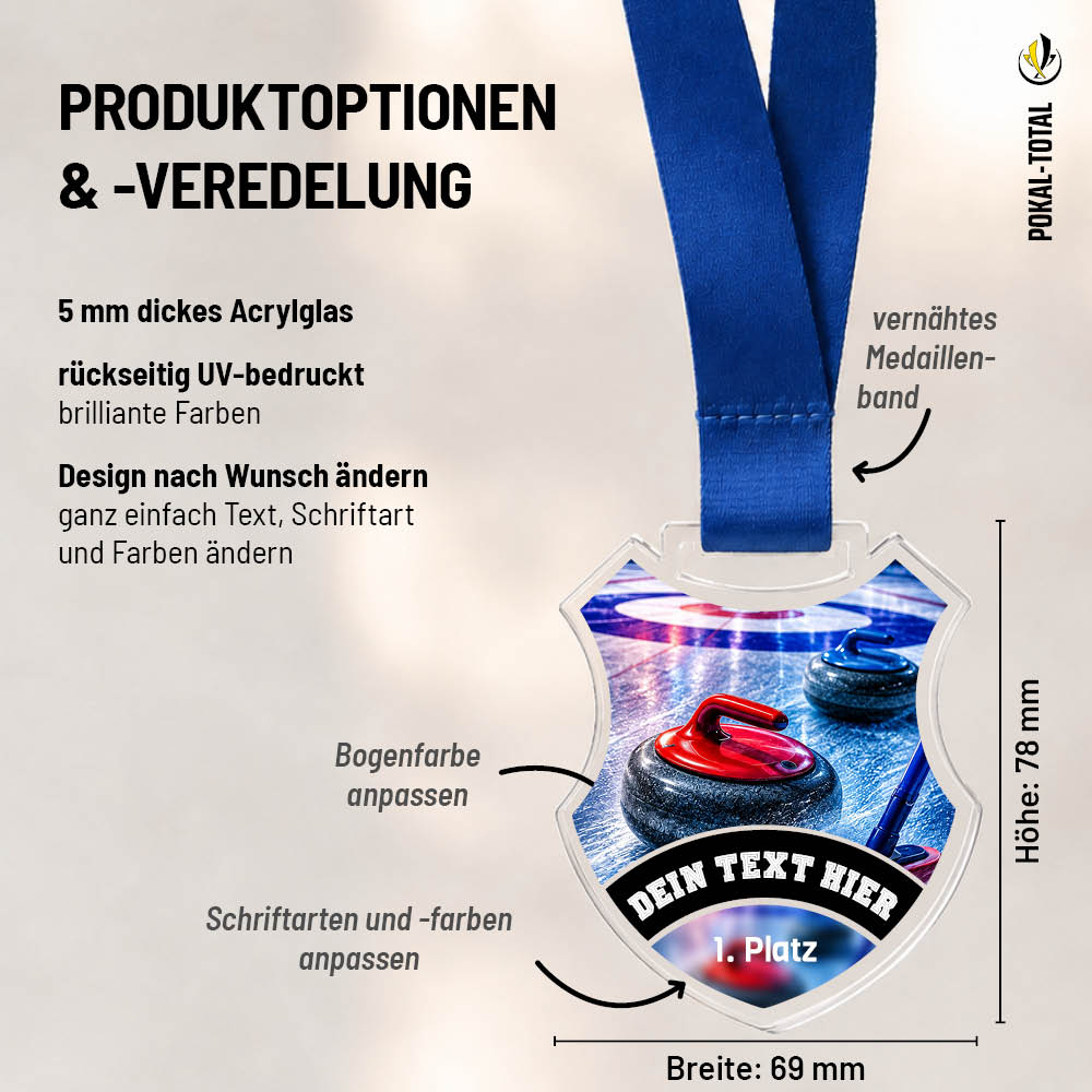 Maßübersicht der Signature Medaille Curling Wettkampf