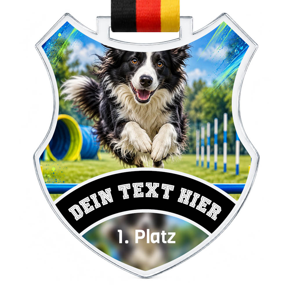 Wappen Medaille Agility mit Border Collie – Produktansicht