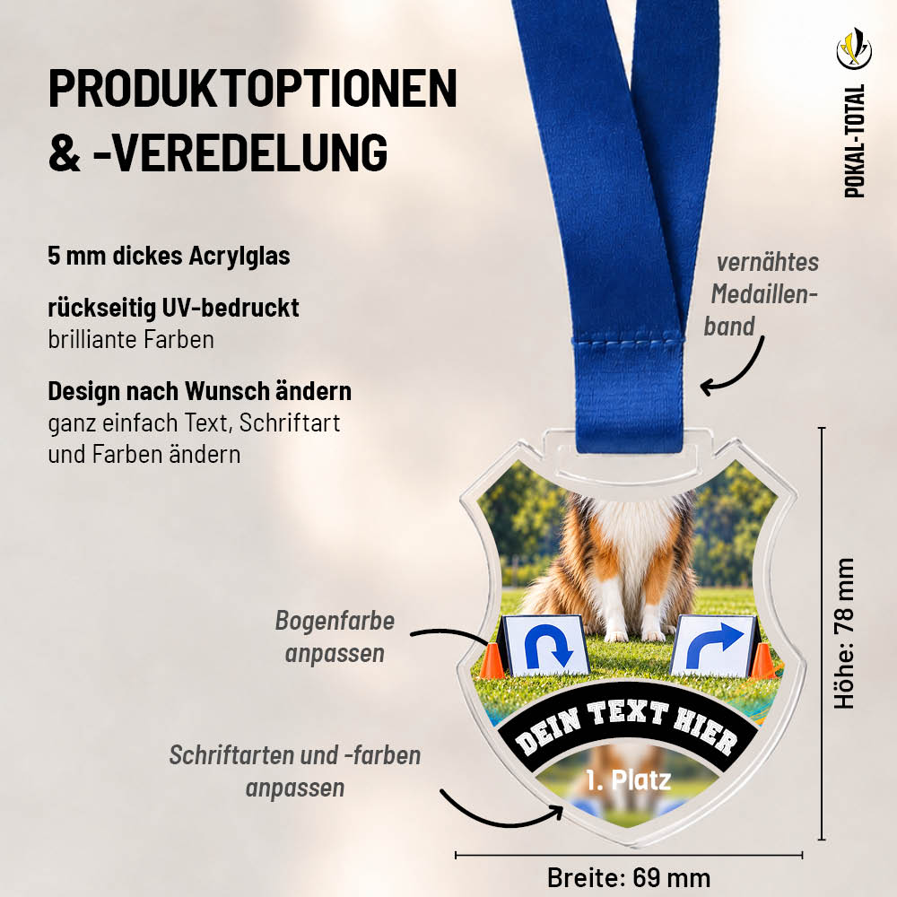 Maßübersicht der Wappen Medaille Rally-Obedience