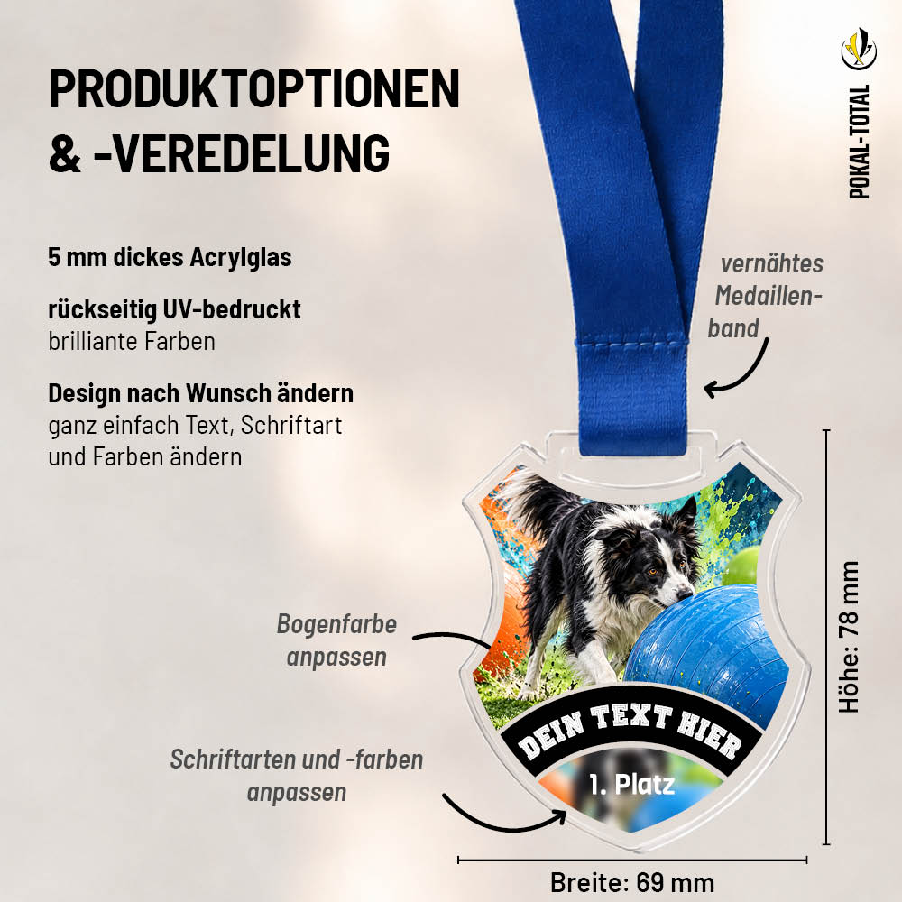 Maßübersicht der Wappen Medaille Treibball