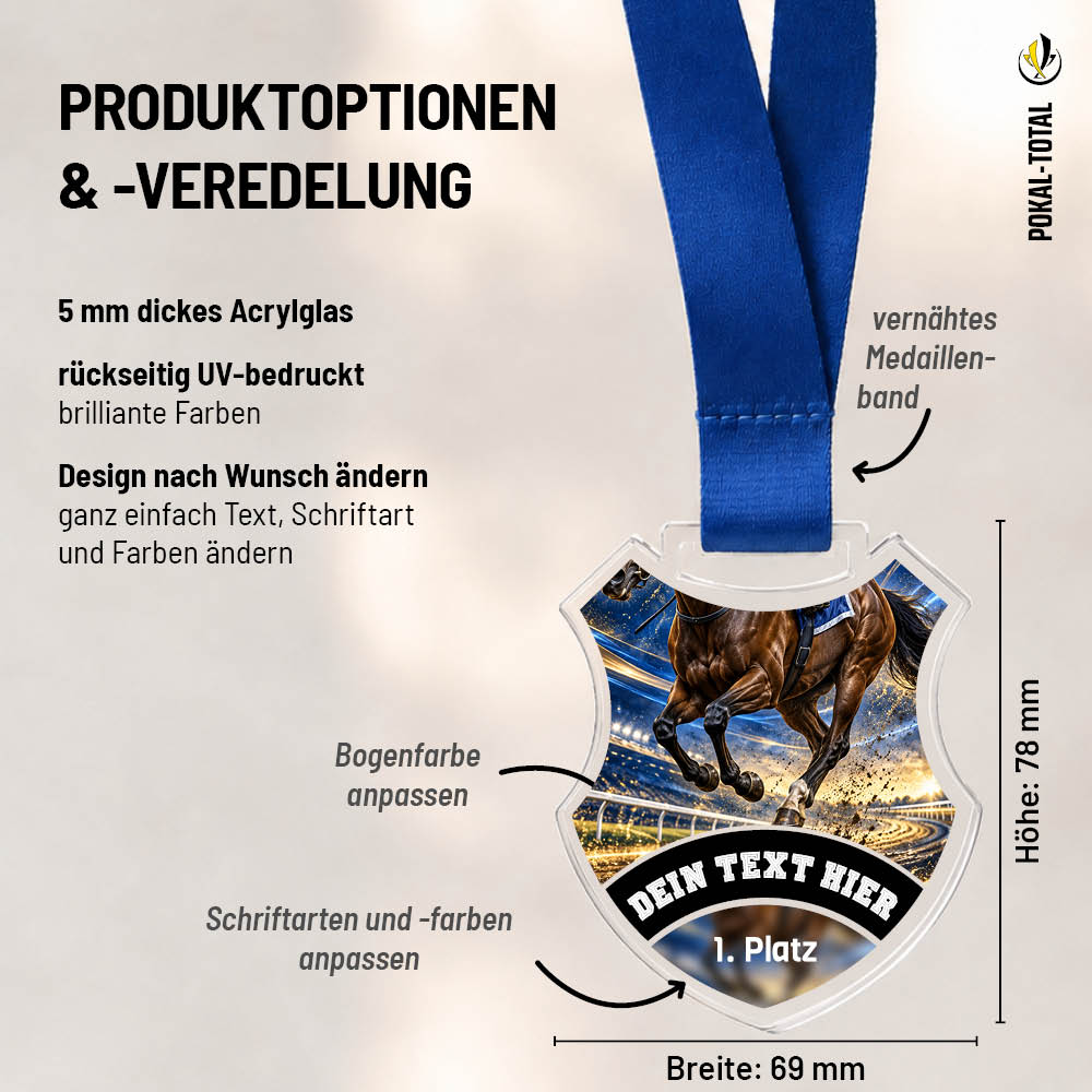Maßübersicht der Wappen Medaille Galopprennen