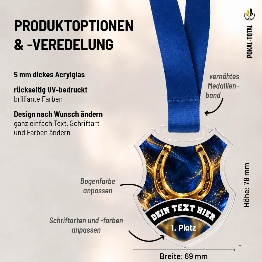 Maßübersicht der Wappen Medaille Goldenes Hufeisen