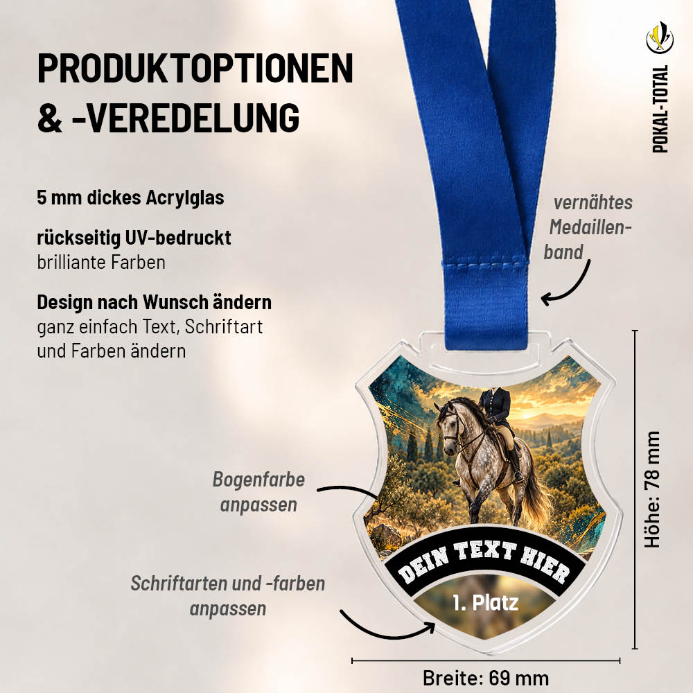 Maßübersicht der Wappen Medaille Working Equitation