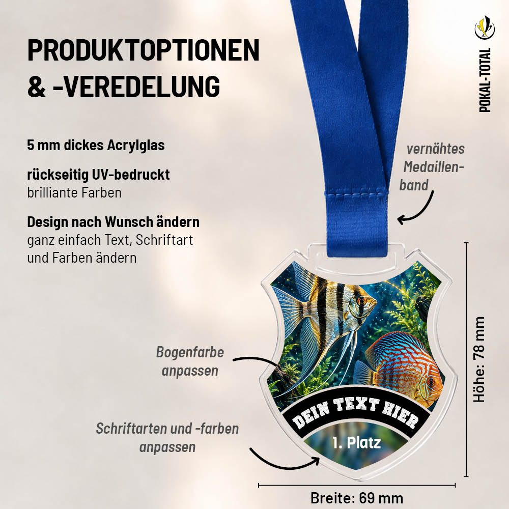 Maßübersicht der Wappen Medaille Fischzucht