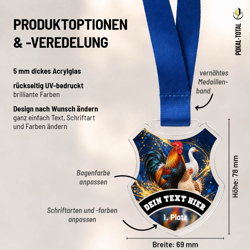 Maßübersicht der Wappen Medaille Geflügelzucht