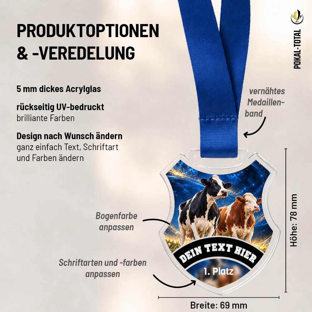 Maßübersicht der Wappen Medaille Rinder