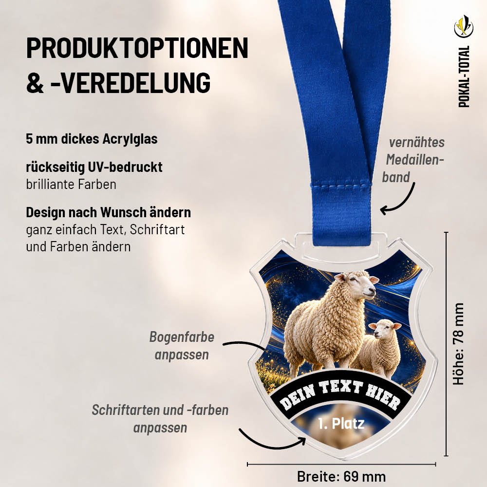 Maßübersicht der Wappen Medaille Schafe