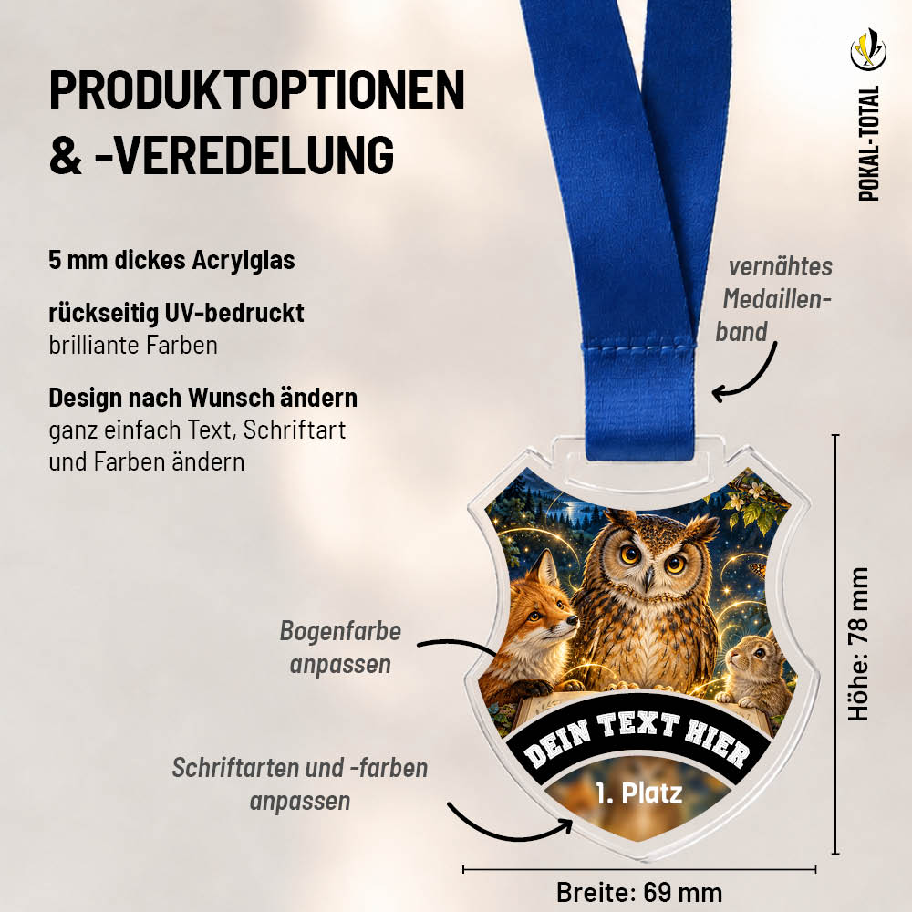 Maßübersicht der Wappen Medaille Tierquiz