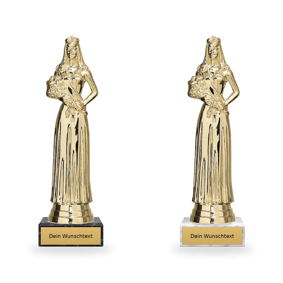 Braut Pokal-Figur Leeds auf schwarzem und weißem Marmorsockel mit Schild für individuelle Beschriftung