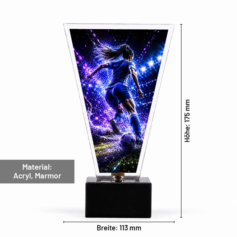 Signature Glaspokal Fußball Beste Spielerin – Maße 175 × 113 mm