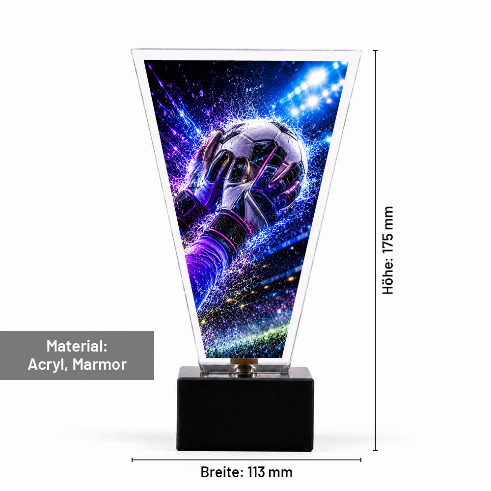 Signature Glaspokal Fußball Beste Torhüterin – Maße 175 × 113 mm