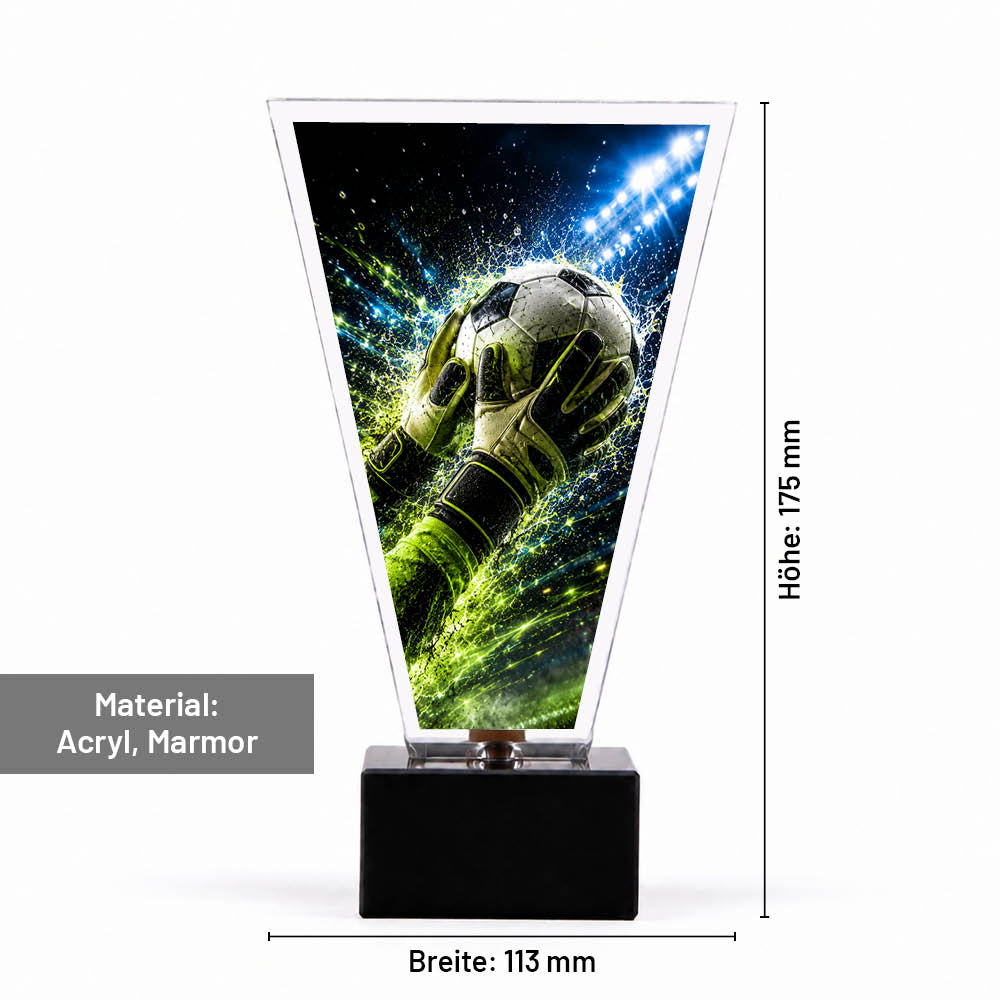Signature Glaspokal Fußball Torwart – Maße 175 × 113 mm