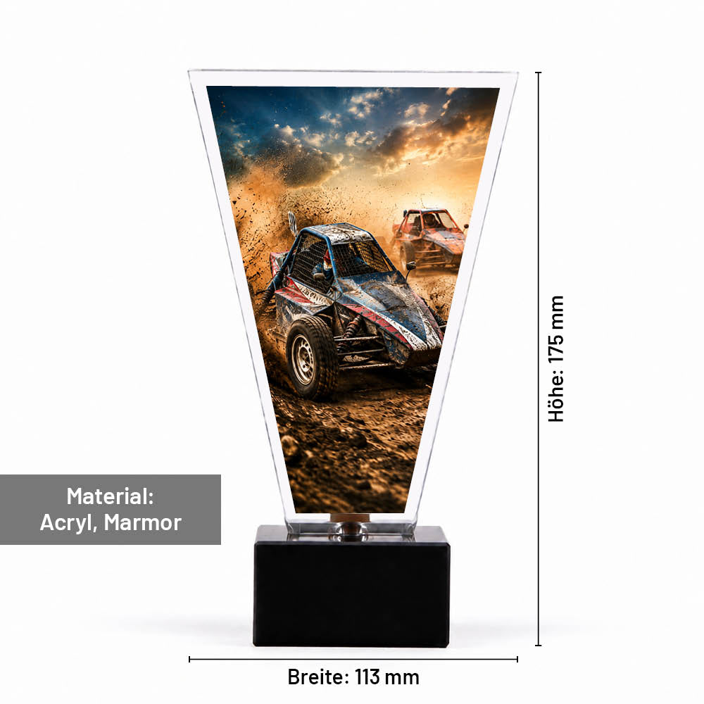 Maße des Signature Glaspokals für Autocross: 175 × 113 mm