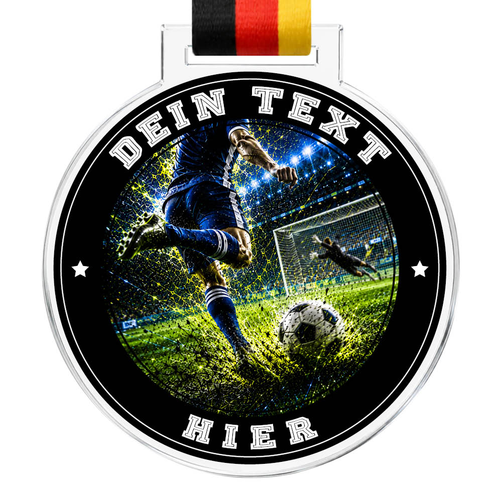 Signature-Medaille: Fußballspieler beim Torschuss